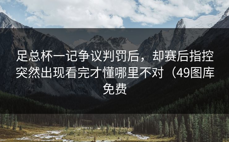 足总杯一记争议判罚后，却赛后指控突然出现看完才懂哪里不对（49图库免费